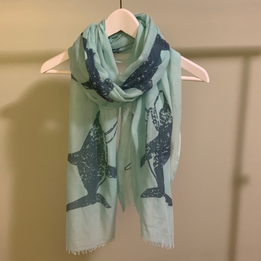 Sea foam green/blue scarf with sharks.